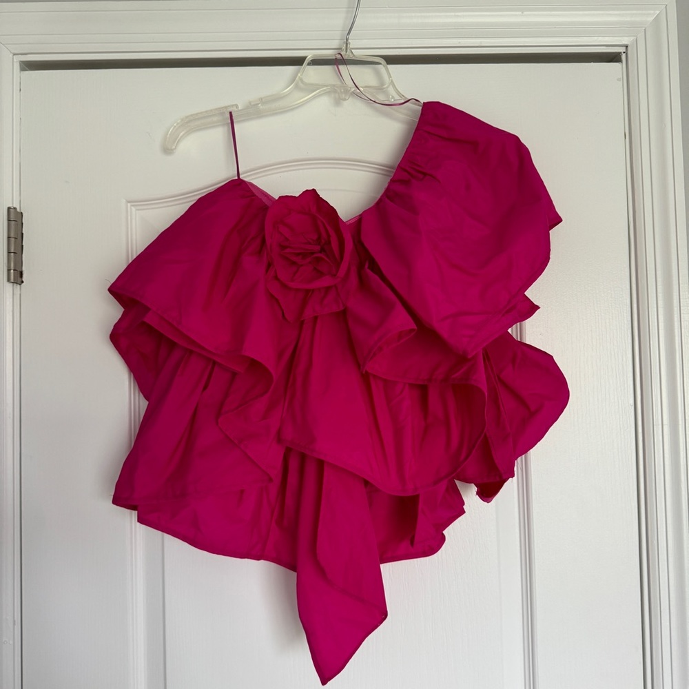Zara fuchsia ruffle rose top - Picture 3 of 5